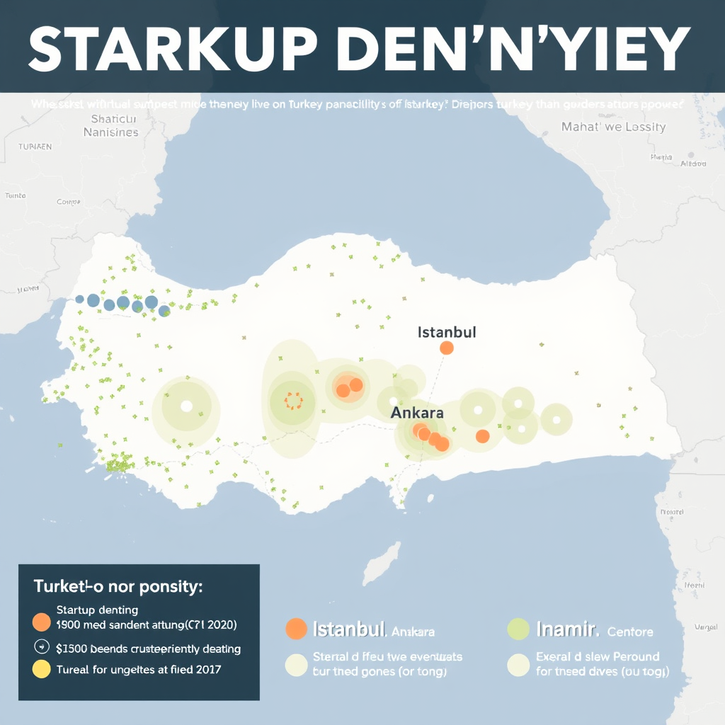 Türkiye haritası üzerinde startup yoğunluğunu gösteren infografik, İstanbul, Ankara ve İzmir'de yoğunlaşan girişimcilik merkezleri