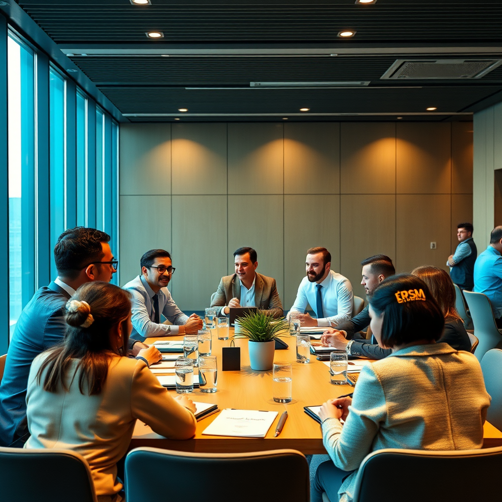 Başarılı Türk girişimcilerin bir araya geldiği networking etkinliği, modern konferans salonunda iş görüşmeleri yapan profesyoneller